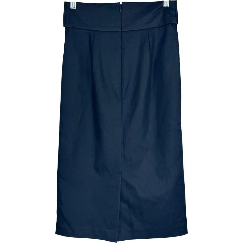 Worthington‎ Pencil Skirt Women 4 Navy Blue Belted Knee Length Career Workwear